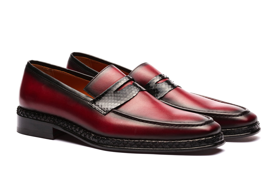 Penny Loafers Python Skin - Burgundy - URBBANA Handmade Footwear