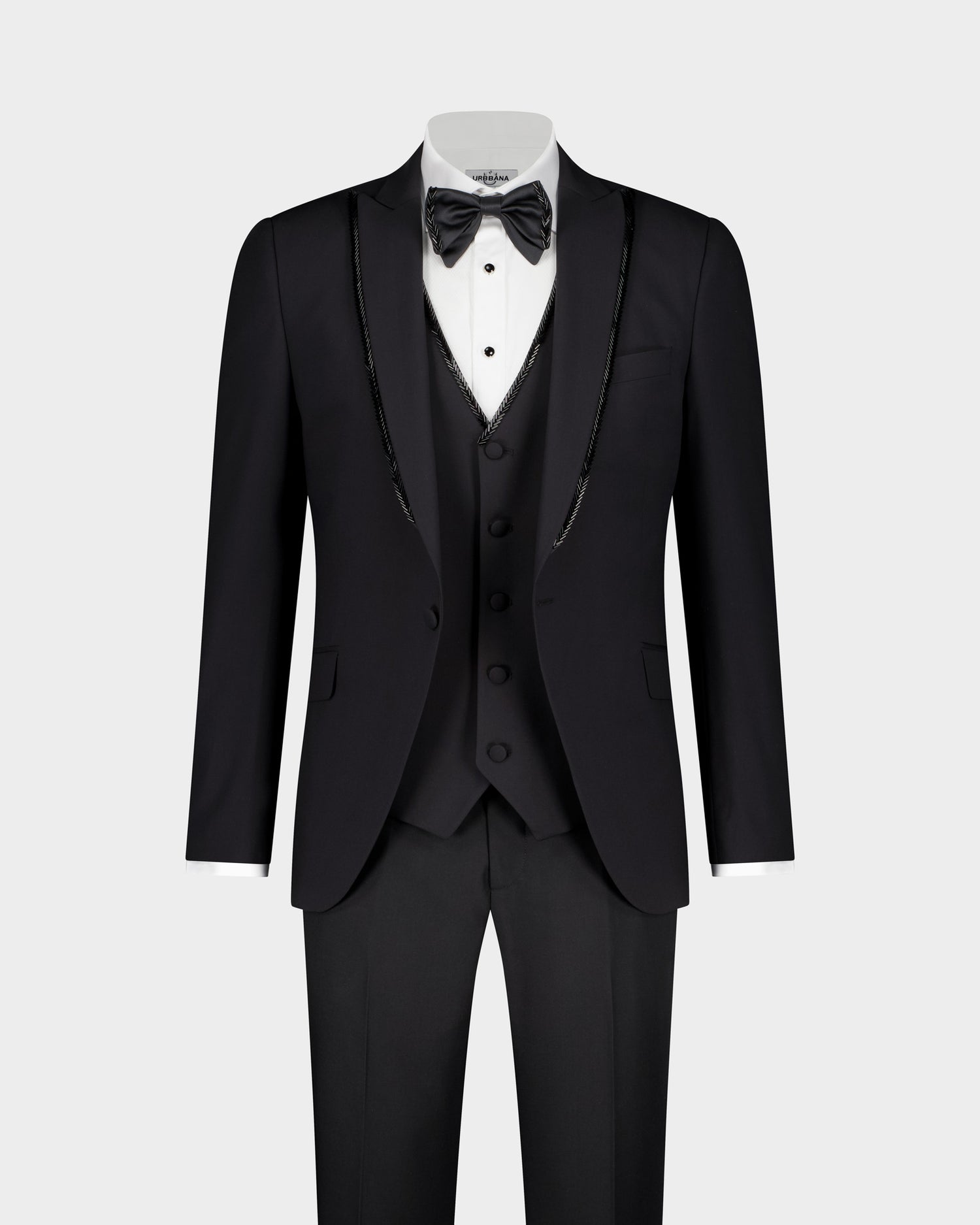 The Fringed Beaded Lapel ceremonial 3pc suit - Black