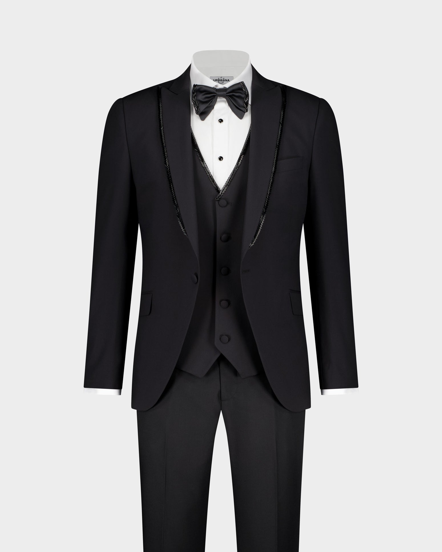 The Fringed Beaded Lapel ceremonial 3pc suit - Black