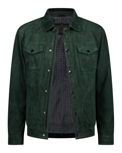 Trucker Suede Leather Jacket - Emerald Green