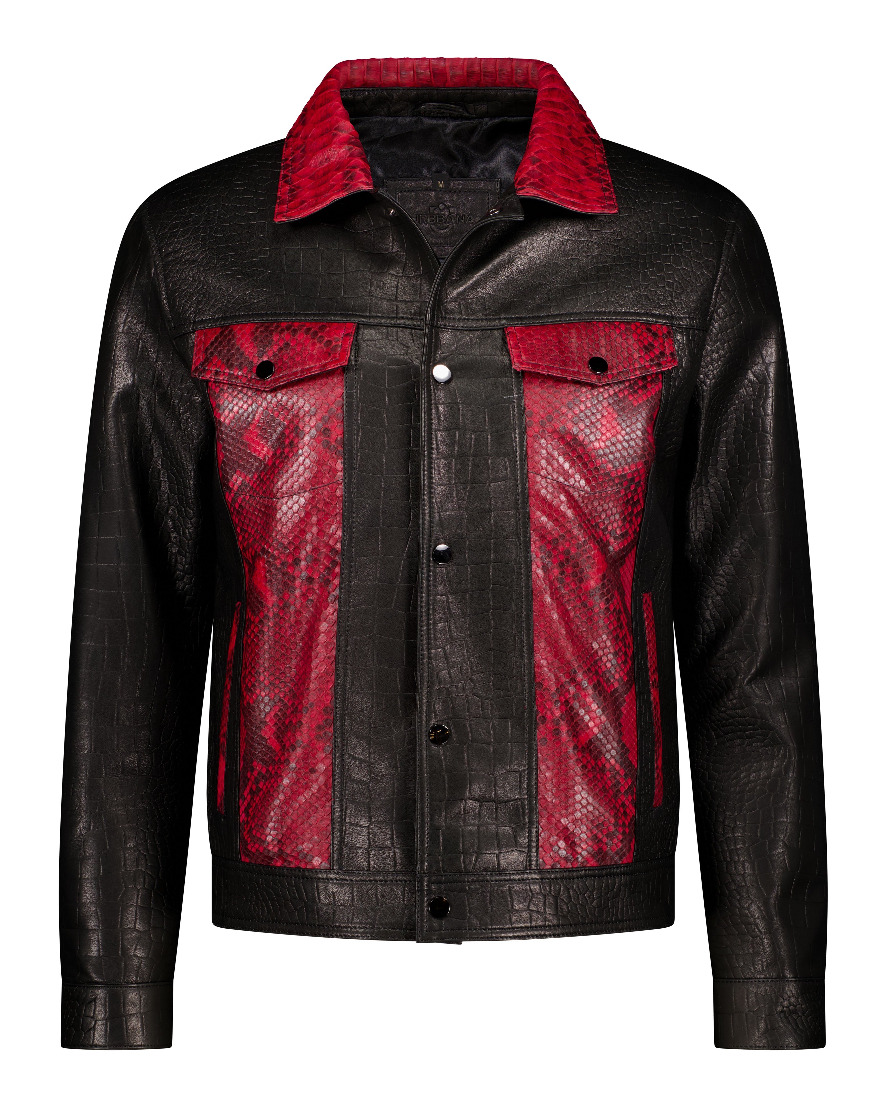 Presley - Black and Red Python and Lambskin Jacket - Leather Jacket by Urbbana