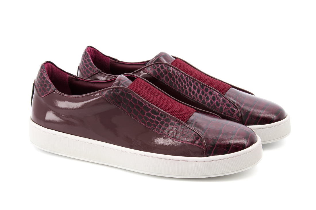 Miguel Croc Embossed Sneakers - Burgundy - URBBANA Handmade Shoes