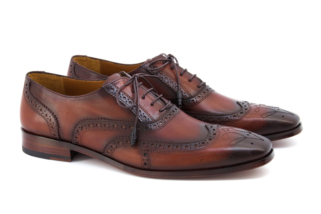 Leonard Patina Brogue Dress Shoes - Brown - Handmade Luxury Shoes by Urbbana