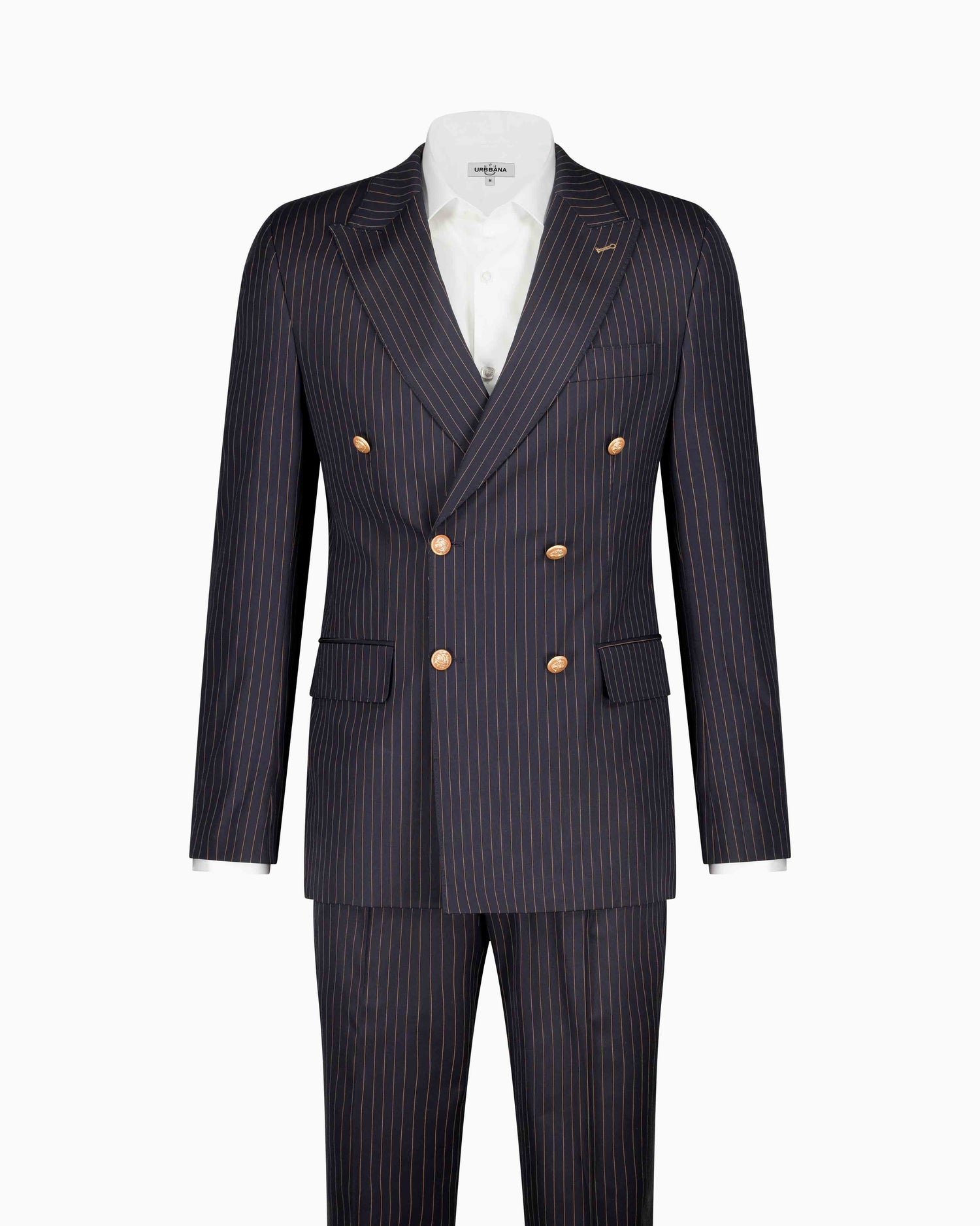 Bogart Double Breasted Suit - Navy / Caramel Strip