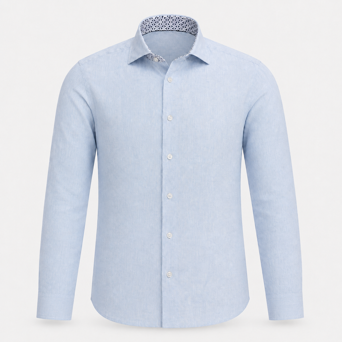 The Byblos linen shirt in blue – ghost mannequin with closed cuffs