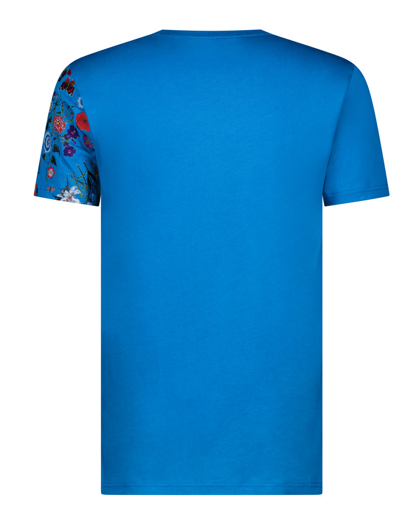 Fine Cotton T-shirt with Shoulder Floral Print - Blue - t-shirt by Urbbana