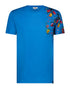 Fine Cotton T-shirt with Shoulder Floral Print - Blue - Handmade T-Shirts 