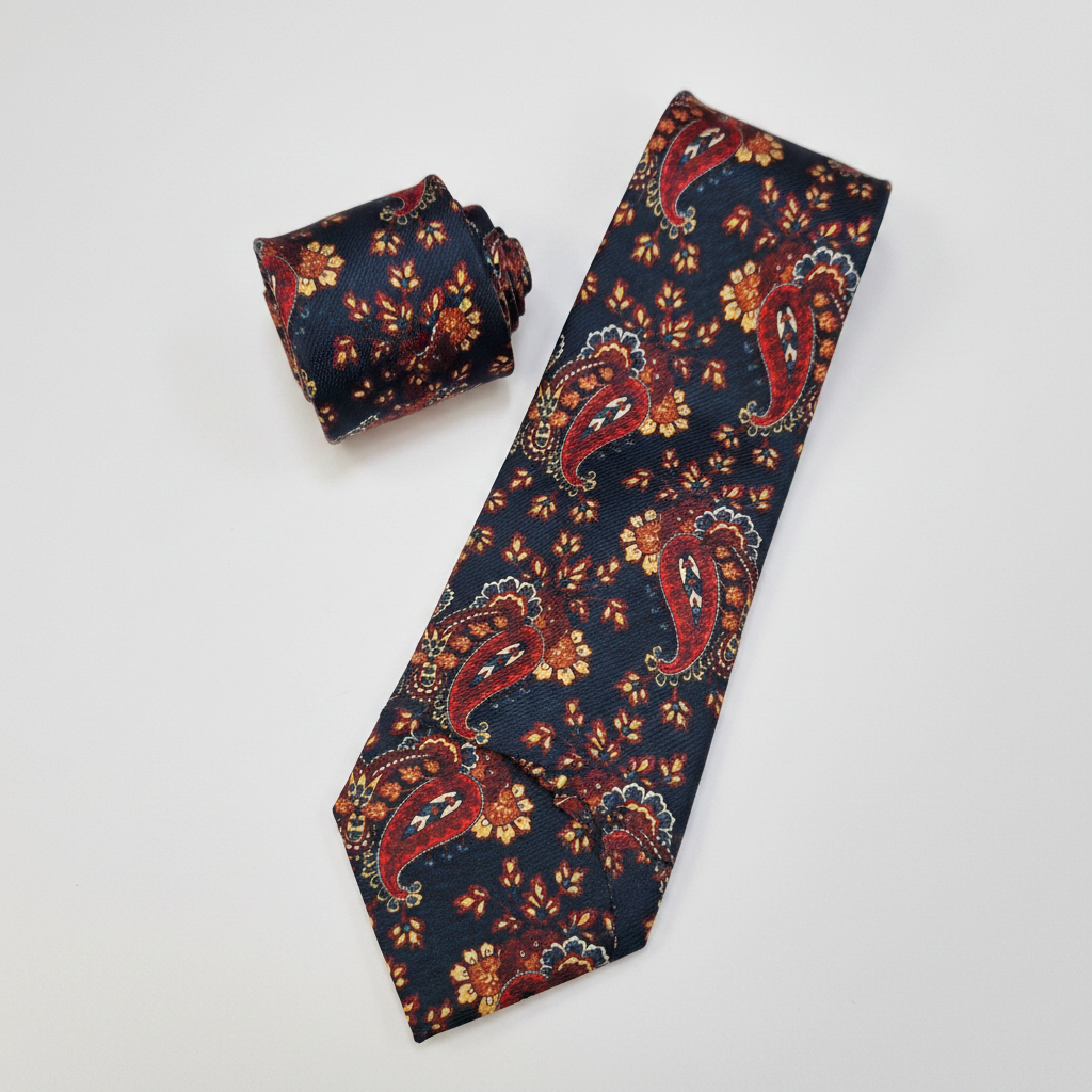 The Amalfi Tie - silk tie laid flat on light grey background