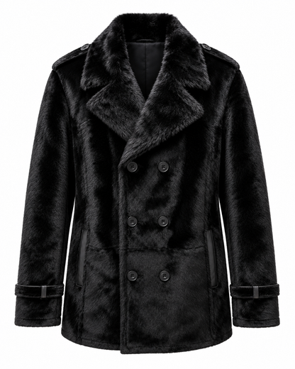 Black kangaroo fur leather jacket with mink collar, front view