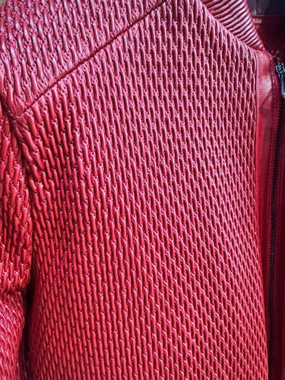 Icon Ruched Leather Bomber - Red