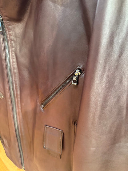 Biker Leather Jacket - Brown