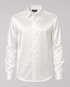 A white long-sleeve button-down shirt with a classic collar, displayed on a neutral gray background.
