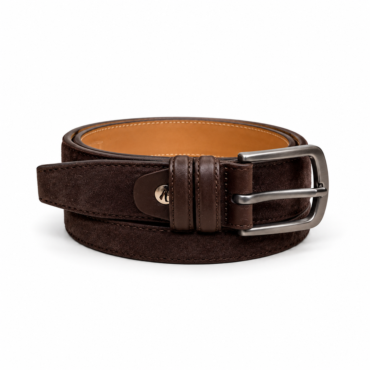The Telles Suede Belt - Chocolate  Brown — coiled studio view