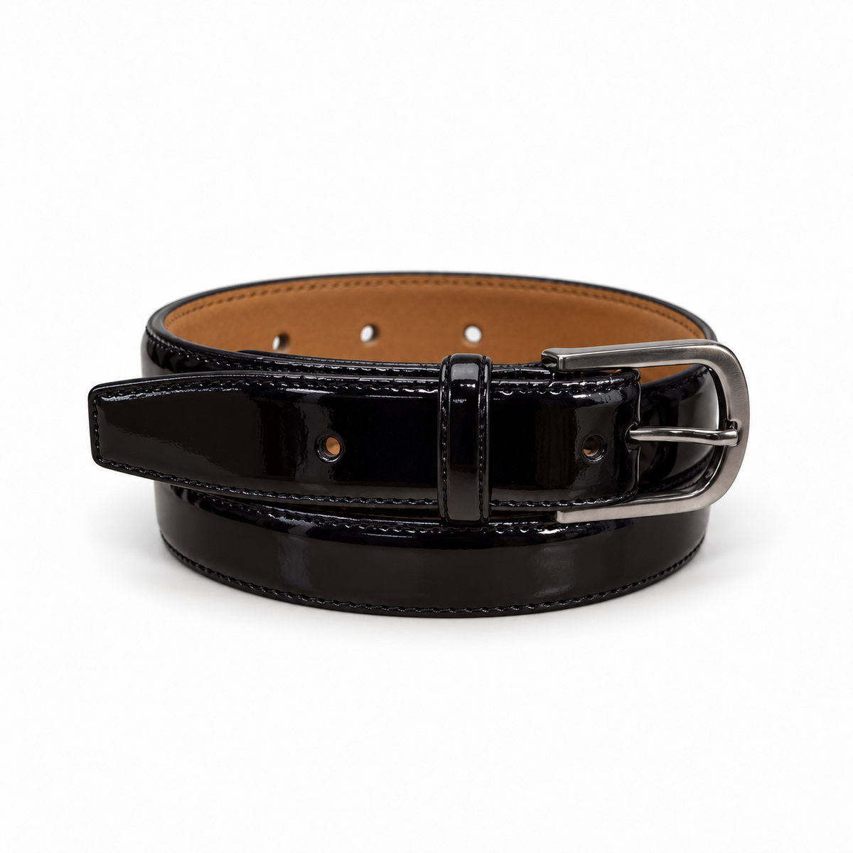 The Shiny Black Belt — coiled studio view