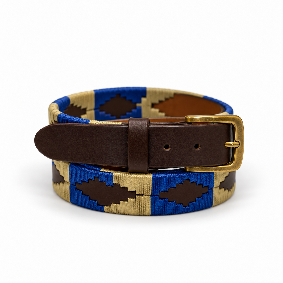 The Tether Leather Belt — Blue Combo studio product view