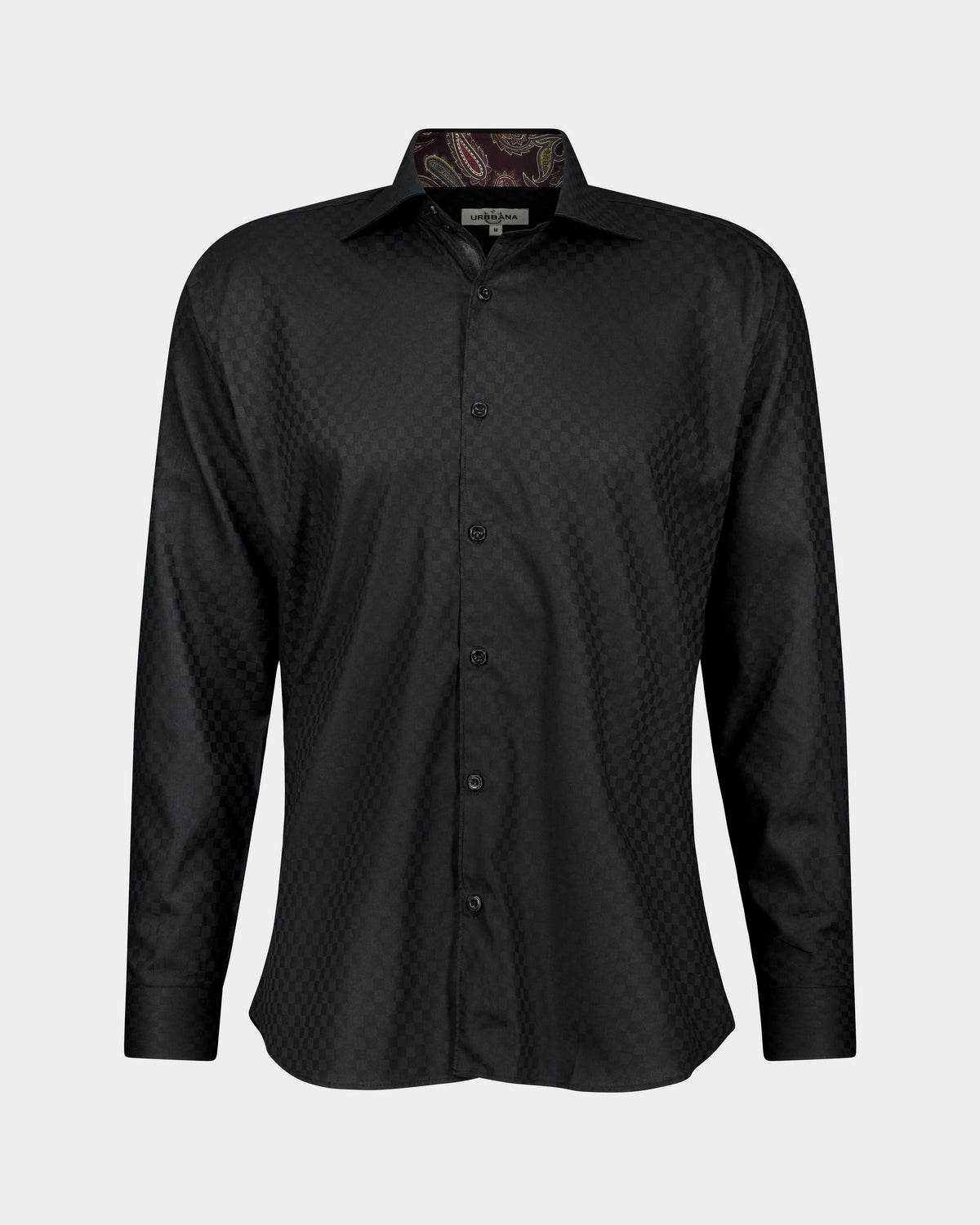 URBBANA black shirt with subtle check design.