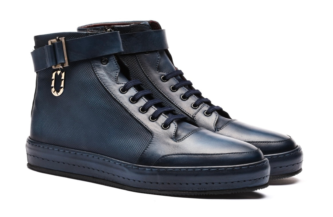 URBBANA blue high-top sneakers.