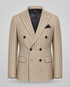 Beige and brown Bowen double-breasted pinstripe blazer with peak lapels.