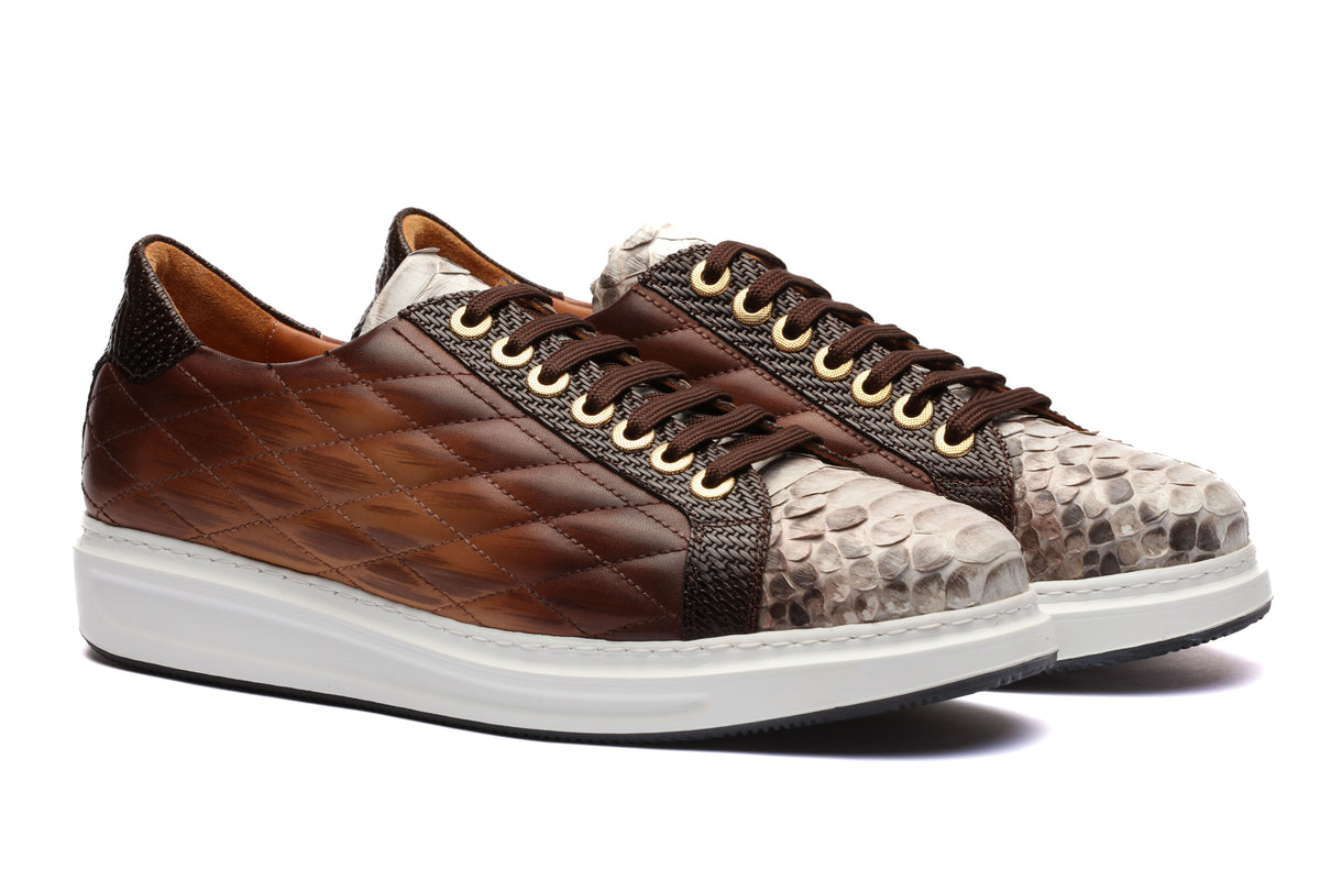 URBBANA Danilo brown and grey python sneakers.