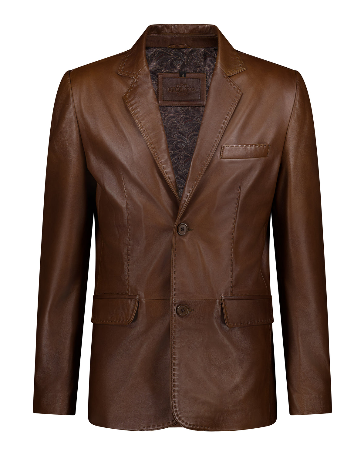 URBBANA De Niro brown leather blazer.