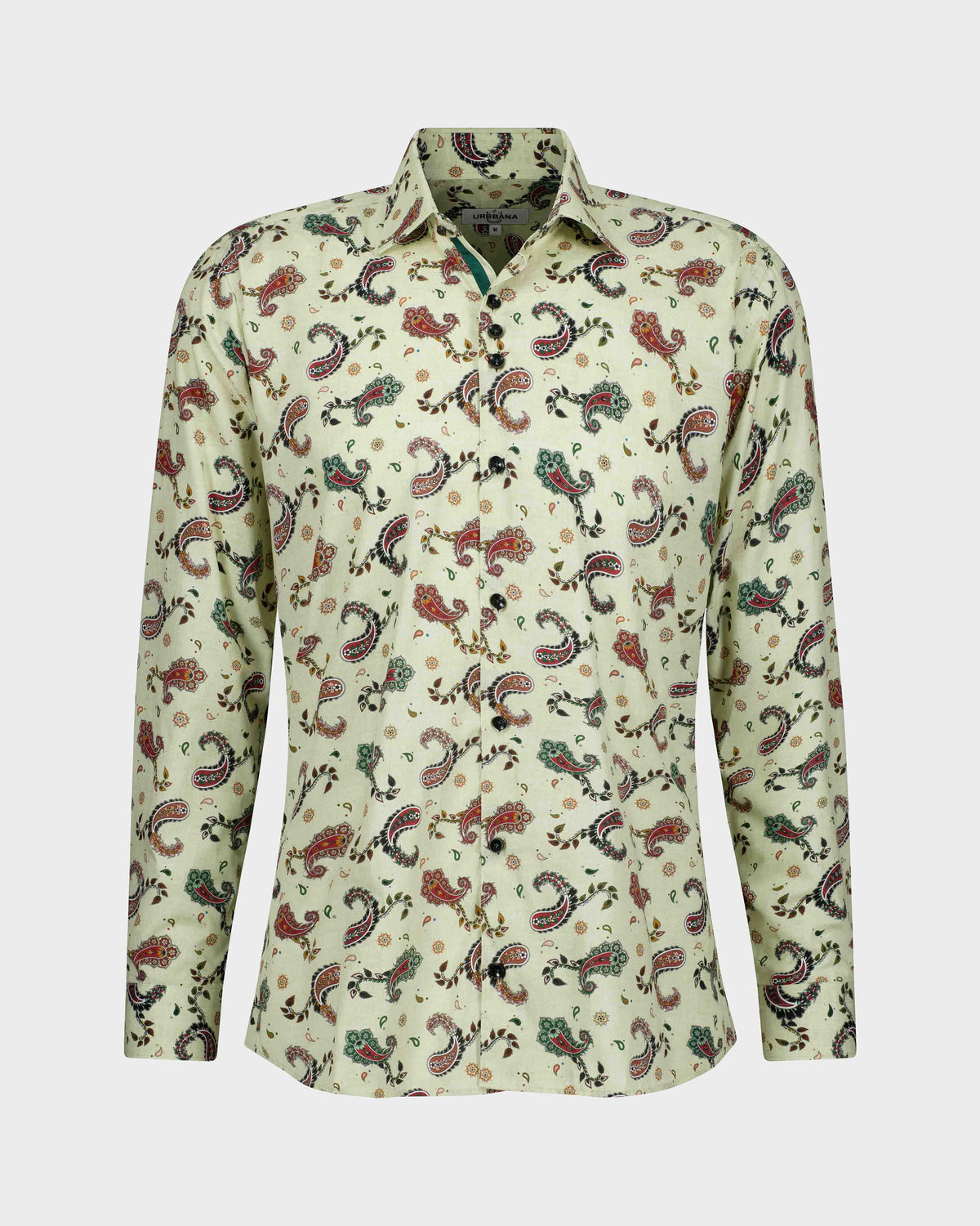 URBBANA dusty green shirt with paisley motifs.