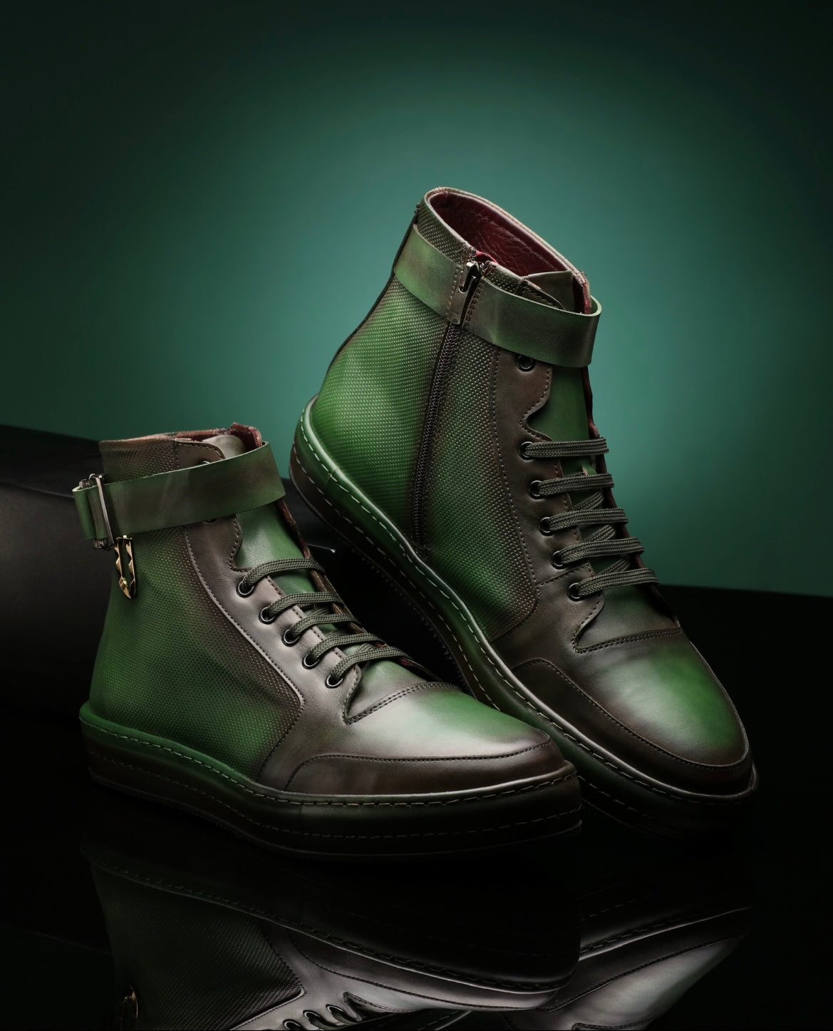 URBBANA green high-top sneakers.