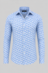 Klimt shirt with a light blue geometric print, shown from the front.