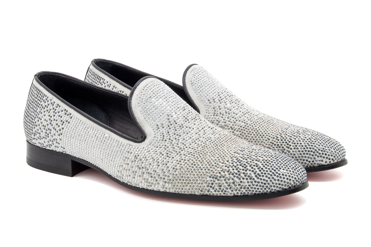 URBBANA Mandana white diamond loafers.