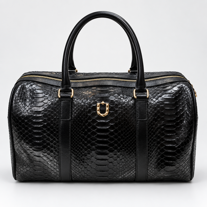 URBBANA Nuno Black Python Duffel Bag, front view.