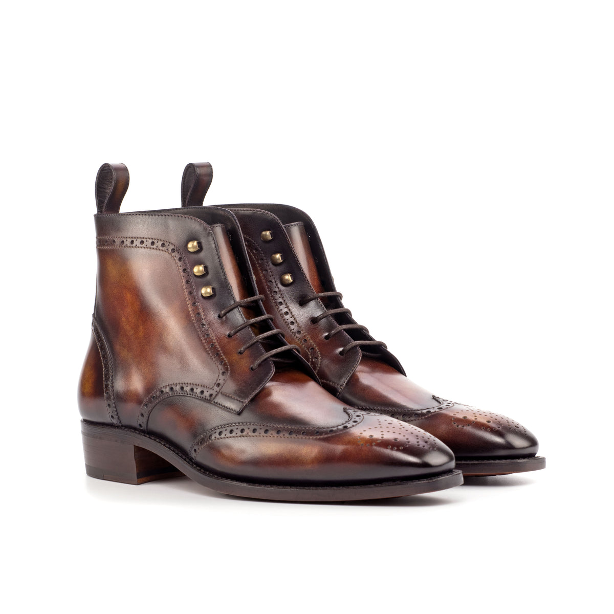 URBBANA Military Boot Goodyear Welted Cuban Higher Heel Fire Museum Patina angled view 5.