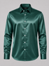 Forest green mulberry silk shirt with a lustrous finish, shown from the front.