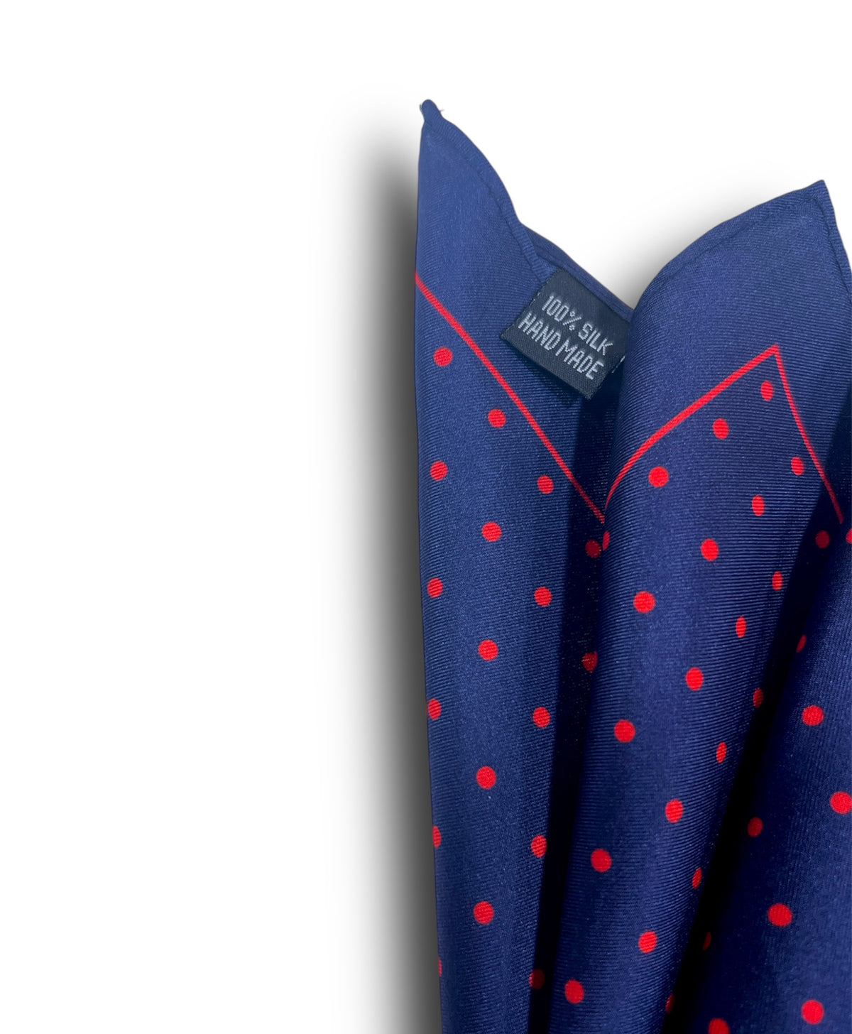 URBBANA navy pocket square with red dots.
