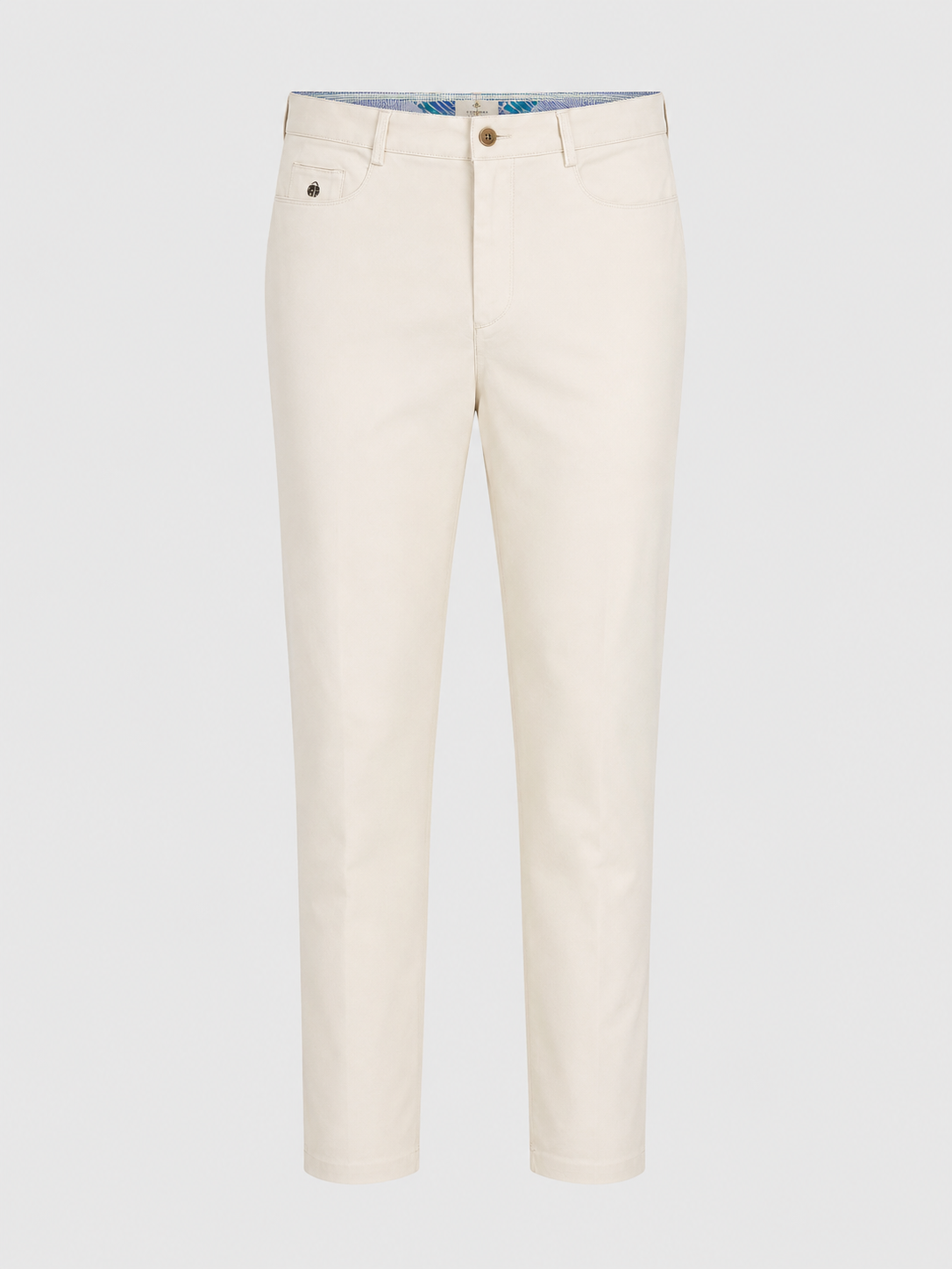 Tamborine white slim-fit chinos shown from the front.