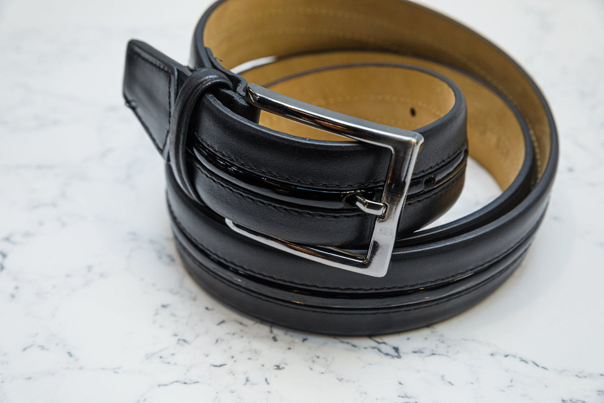 The Tenuso Black Pipe Belt — original alternate angle