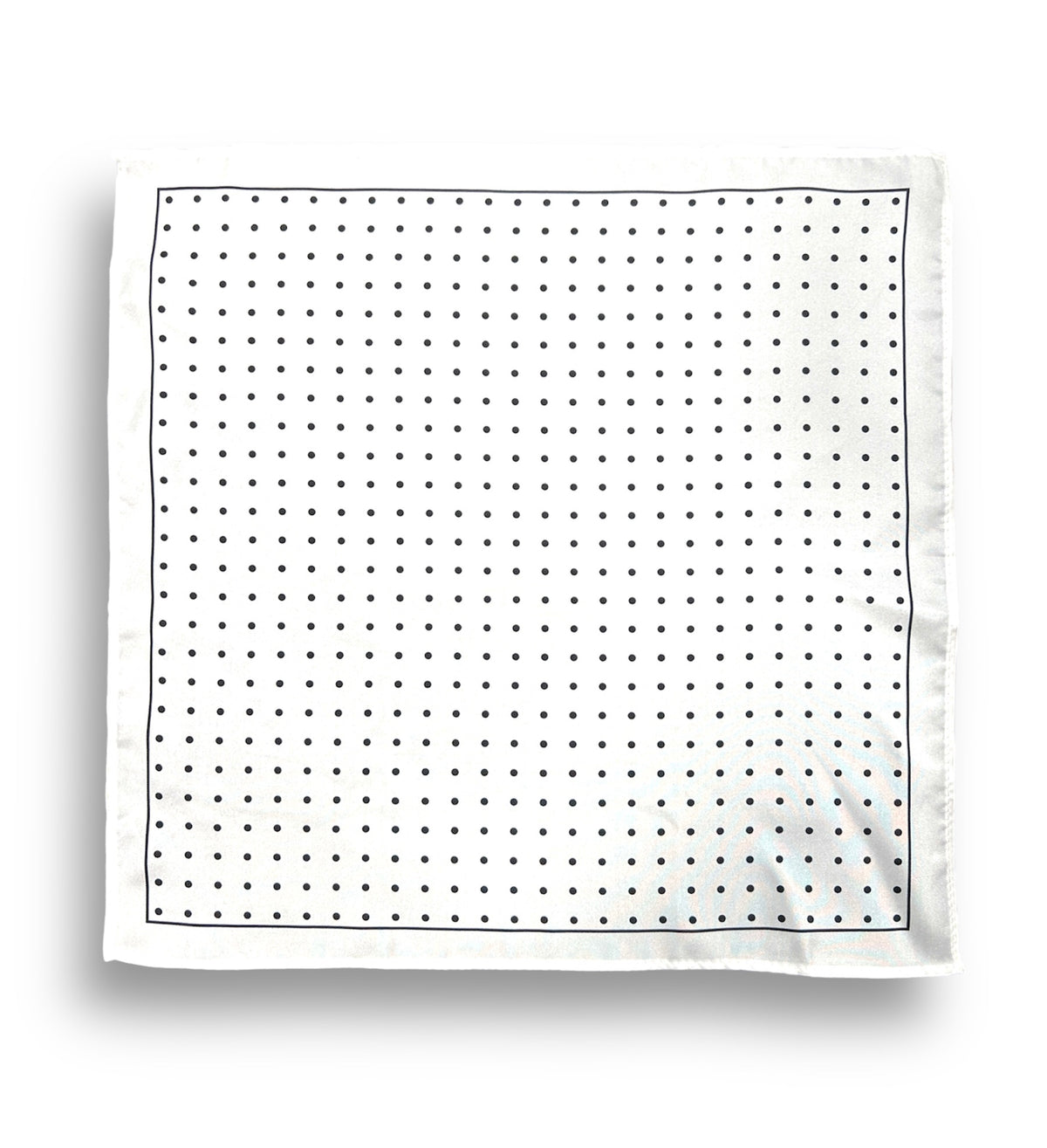 URBBANA white pocket square with black dots.
