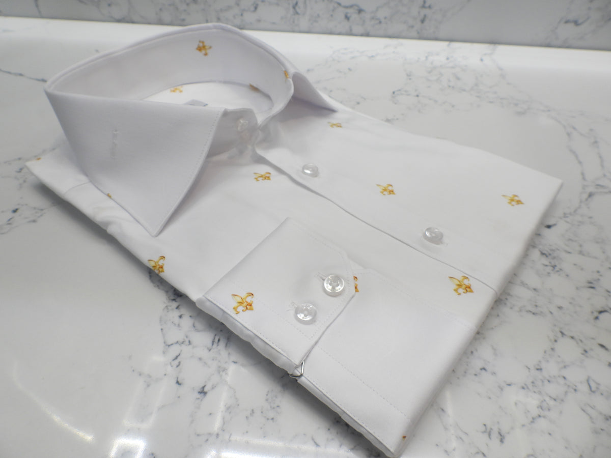 URBBANA white Fleur de Lis shirt.