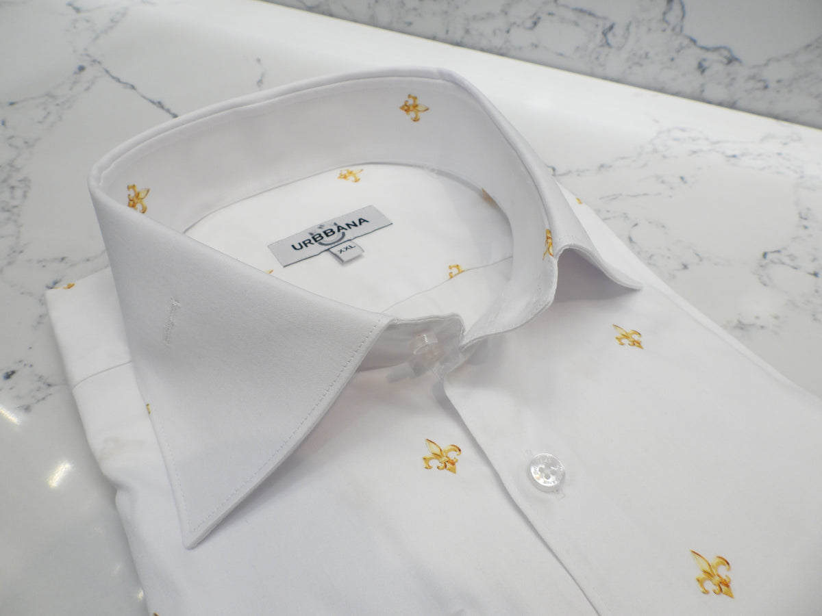 URBBANA white Fleur de Lis shirt.