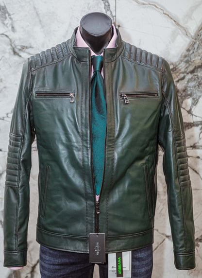 Lambskin Leather Jacket - Green - Leather Jacket by Urbbana