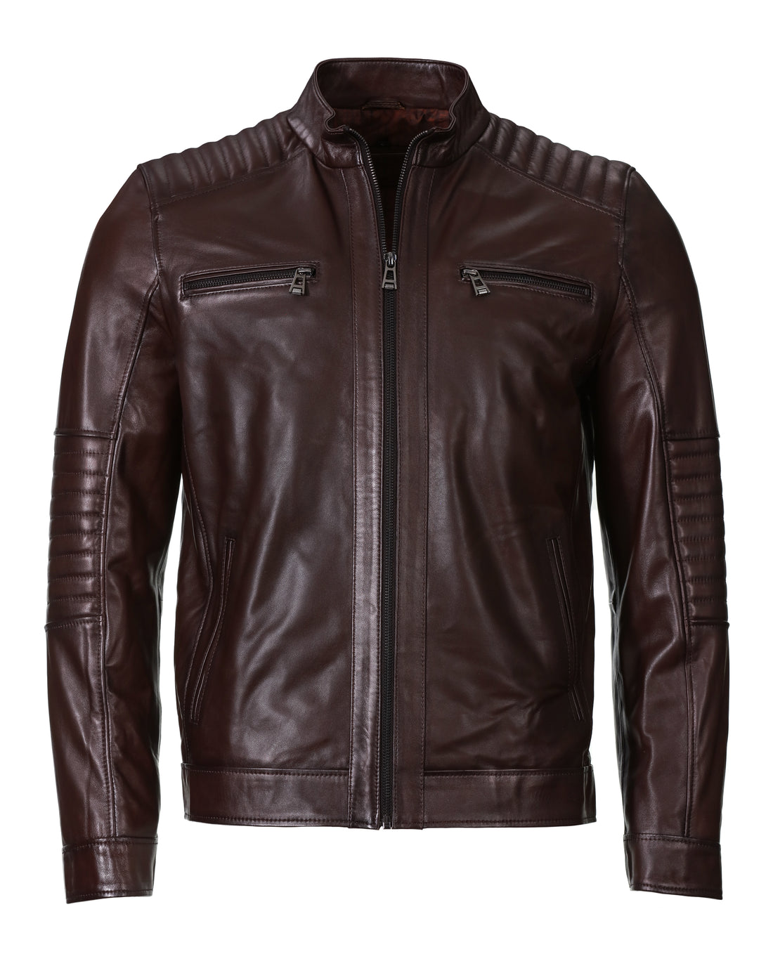 Cafe Racer Leather Jacket - Chocolate Brown - Leather Jacket by Urbbana