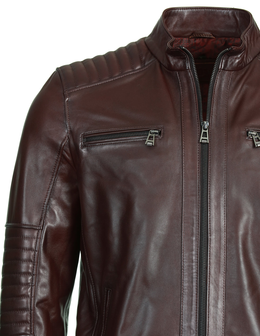 Cafe Racer Leather Jacket - Chocolate Brown - Leather Jacket by Urbbana
