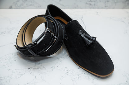 The Diamanté Suede Loafers - Black - Loafers by Urbbana