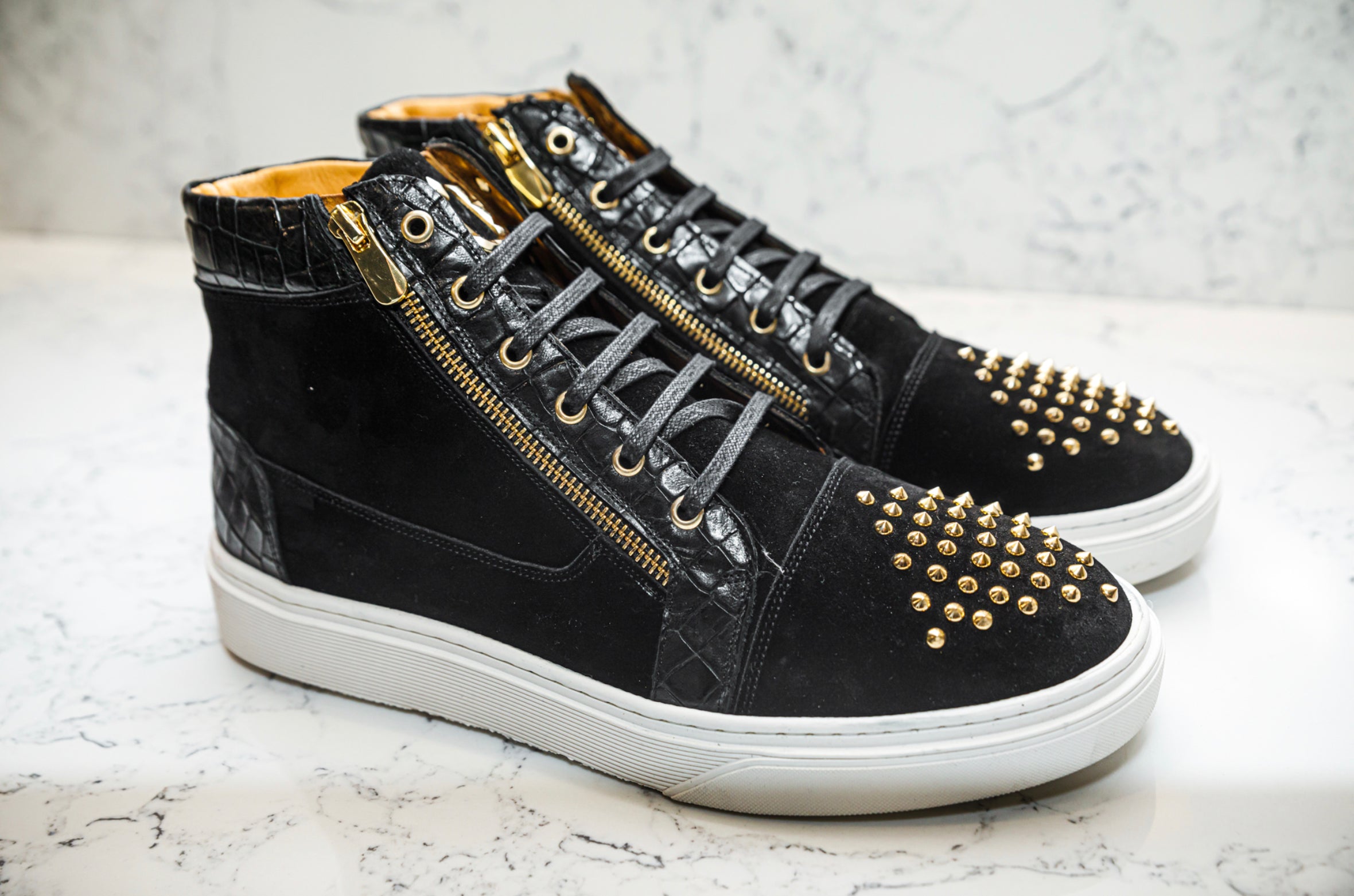 The Azzuri High Top Sneakers Black Handmade By Urbbana