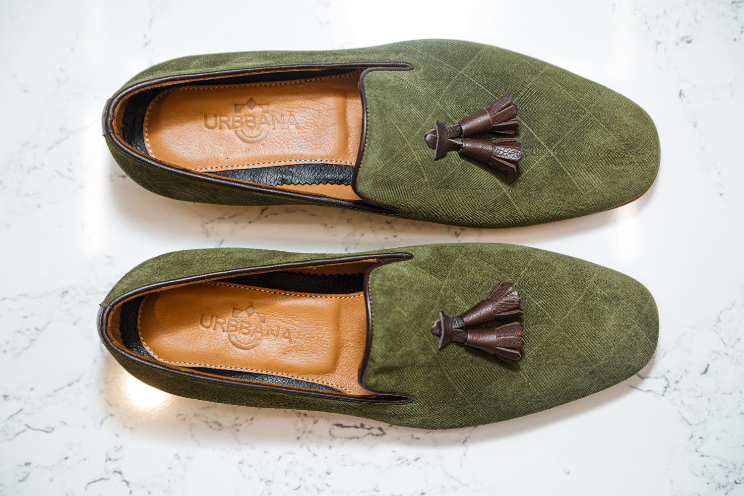 The Diamanté Suede Loafers - Khaki Green - Loafers by Urbbana