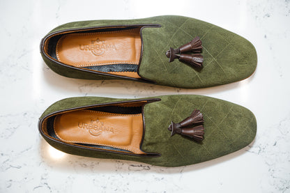 The Diamanté Suede Loafers - Khaki Green - Loafers by Urbbana