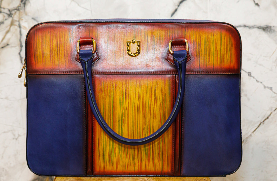 Two Tone Patina Briefcase - Bags by Urbbana