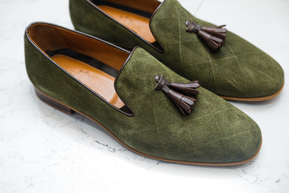 The Diamanté Suede Loafers - Khaki Green - Loafers by Urbbana