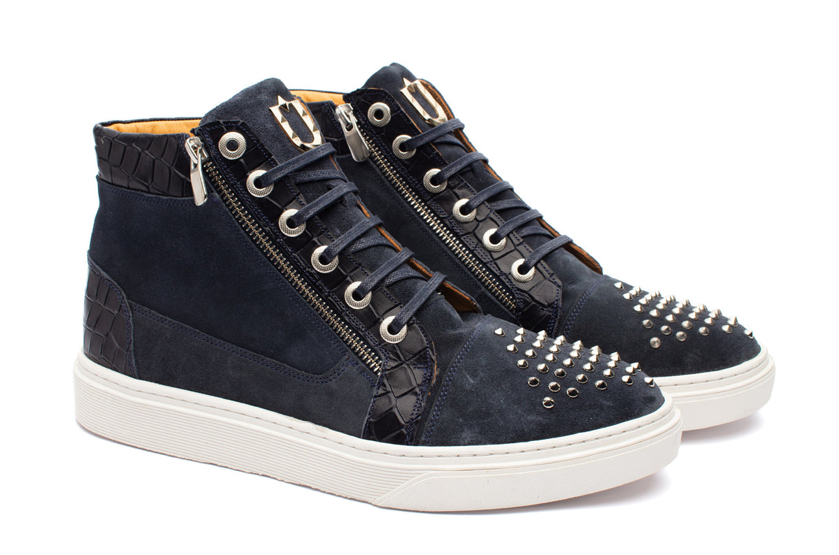 The Azzuri High Top Sneakers - Navy - URBBANA Handmade Shoes – Precision & Luxury