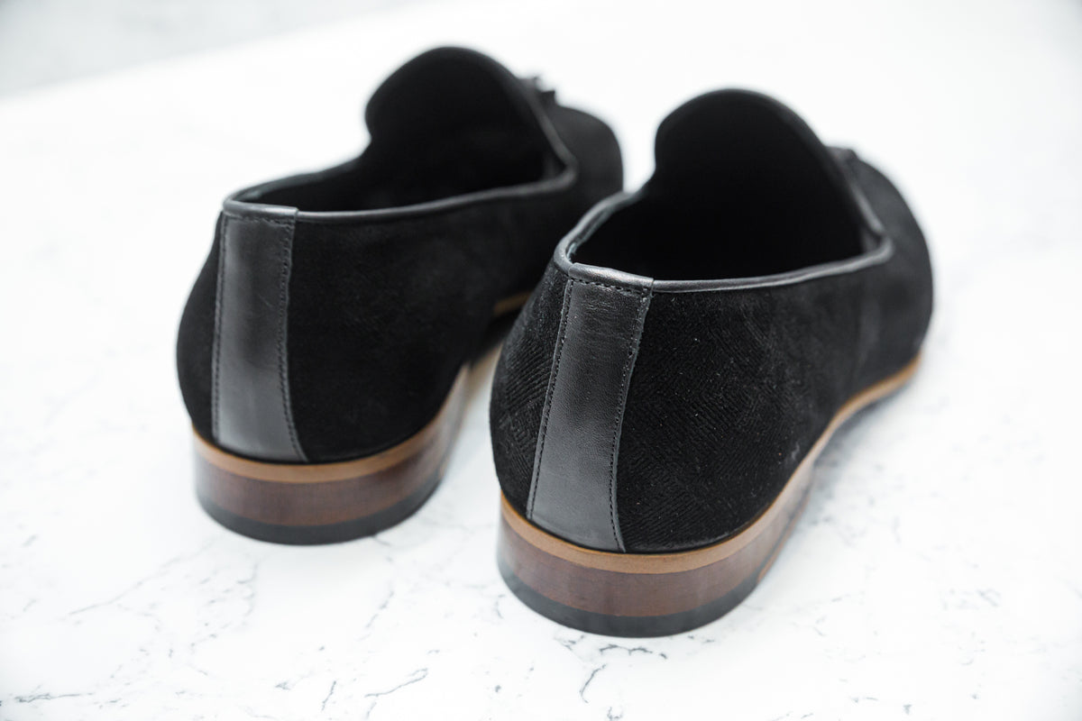 The Diamanté Suede Loafers - Black - Loafers by Urbbana