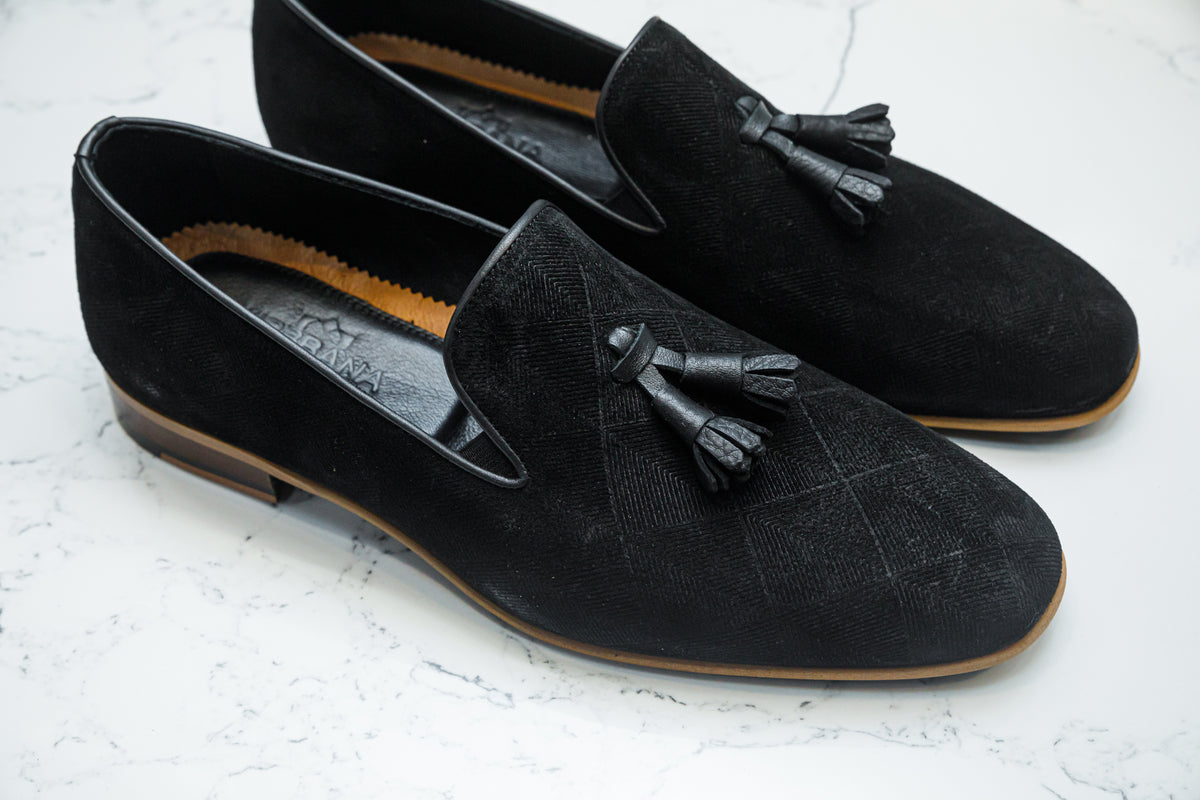 The Diamanté Suede Loafers - Black - Loafers by Urbbana