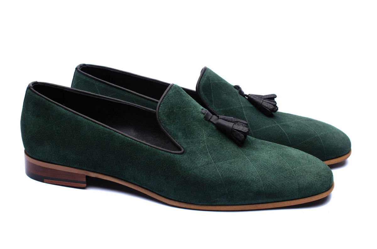 The Diamanté Suede Loafers - Emerald Green - Loafers by Urbbana